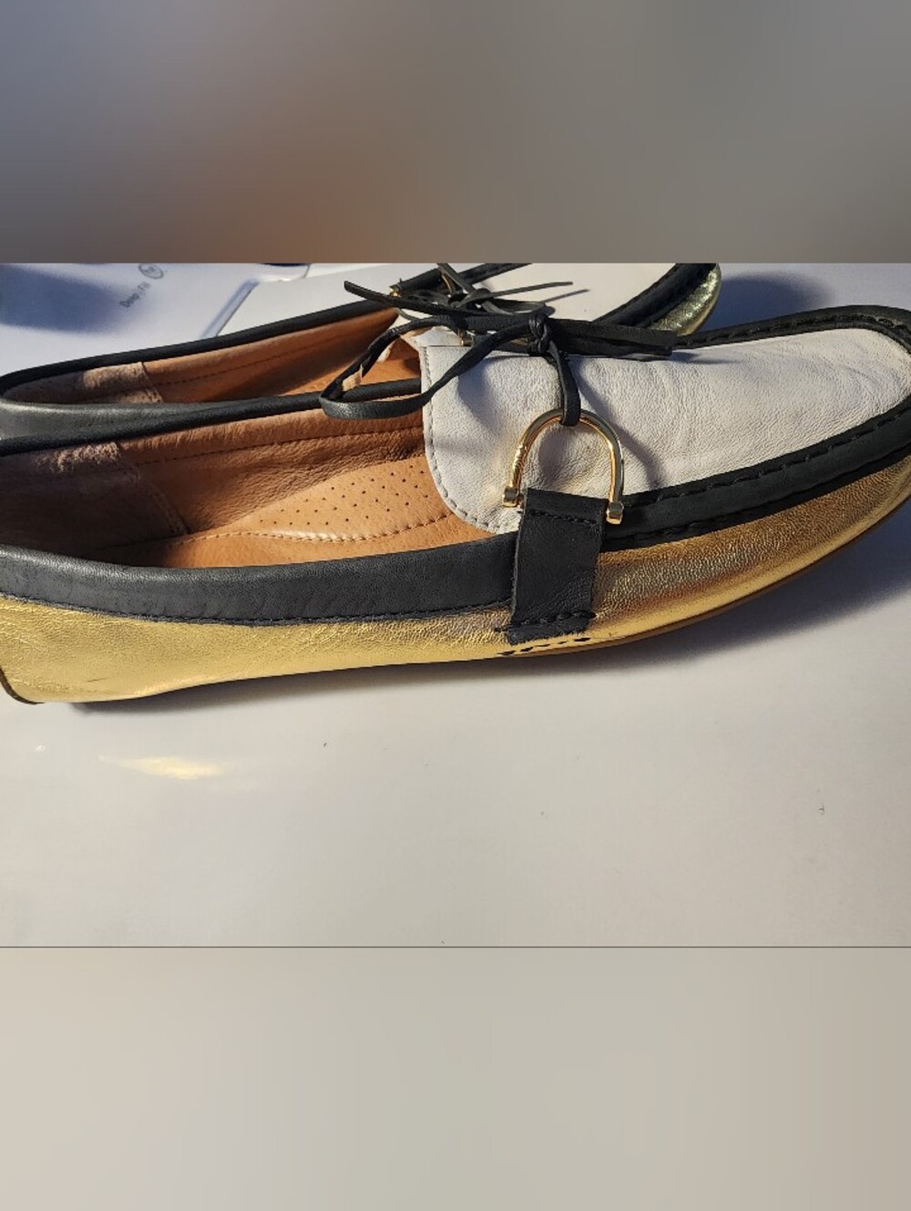 Women's Two-Tone Gold & White Leather Loafers